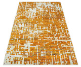 Modern Abstract 5x8 and 5.5x8.5 Gold and Ivory Recycled Art Silk Area Rug-Area Rug-Parc Decor
