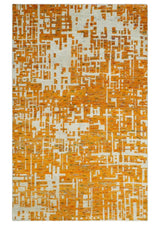 Modern Abstract 5x8 and 5.5x8.5 Gold and Ivory Recycled Art Silk Area Rug-Area Rug-Parc Decor