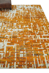 Modern Abstract 5x8 and 5.5x8.5 Gold and Ivory Recycled Art Silk Area Rug-Area Rug-Parc Decor