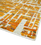 Modern Abstract 5x8 and 5.5x8.5 Gold and Ivory Recycled Art Silk Area Rug-Area Rug-Parc Decor