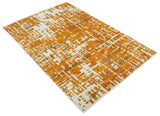 Modern Abstract 5x8 and 5.5x8.5 Gold and Ivory Recycled Art Silk Area Rug-Area Rug-Parc Decor