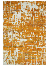 Modern Abstract 5x8 and 5.5x8.5 Gold and Ivory Recycled Art Silk Area Rug-Area Rug-Parc Decor
