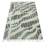 Modern Abstract 5x8 Ivory and Charcoal Texture Moroccan Style Plush Pile wool Rug