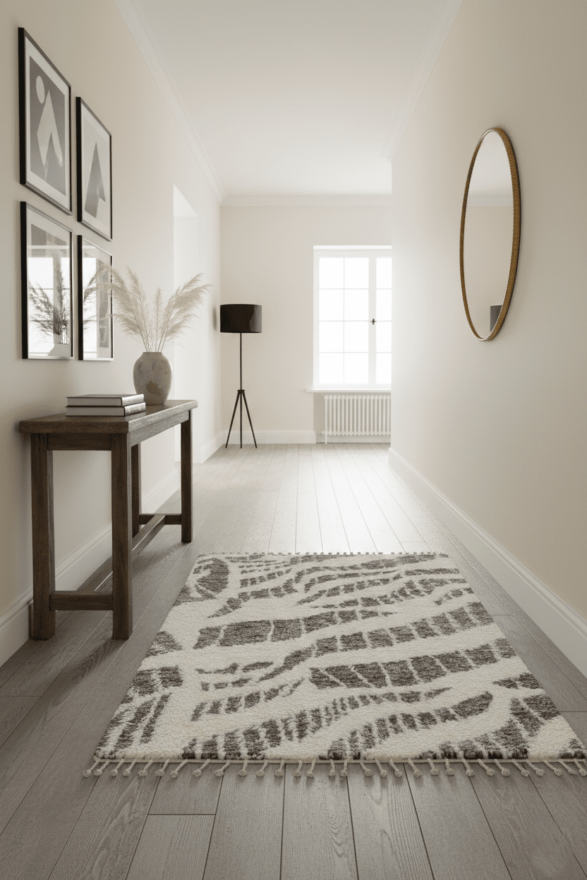 Modern Abstract 5x8 Ivory and Charcoal Texture Moroccan Style Plush Pile wool Rug