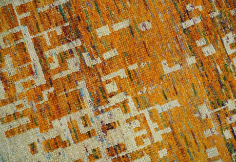 Modern Abstract 6x9 Gold and Ivory Recycled Art Silk Area Rug