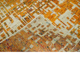 Modern Abstract 6x9 Gold and Ivory Recycled Art Silk Area Rug