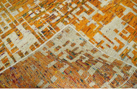 Modern Abstract 6x9 Gold and Ivory Recycled Art Silk Area Rug