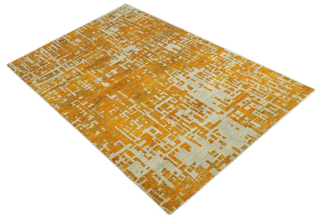 Modern Abstract 6x9 Gold and Ivory Recycled Art Silk Area Rug