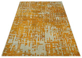 Modern Abstract 6x9 Gold and Ivory Recycled Art Silk Area Rug-Area Rug-Parc Decor