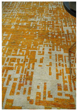 Modern Abstract 6x9 Gold and Ivory Recycled Art Silk Area Rug-Area Rug-Parc Decor