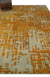 Modern Abstract 6x9 Gold and Ivory Recycled Art Silk Area Rug-Area Rug-Parc Decor