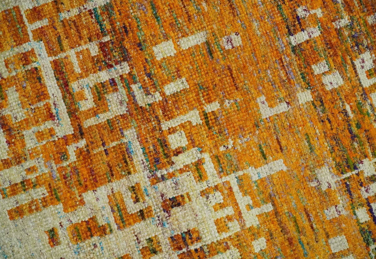 Modern Abstract 6x9 Gold and Ivory Recycled Art Silk Area Rug-Area Rug-Parc Decor