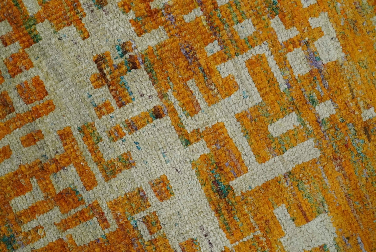 Modern Abstract 6x9 Gold and Ivory Recycled Art Silk Area Rug-Area Rug-Parc Decor