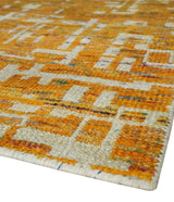 Modern Abstract 6x9 Gold and Ivory Recycled Art Silk Area Rug-Area Rug-Parc Decor