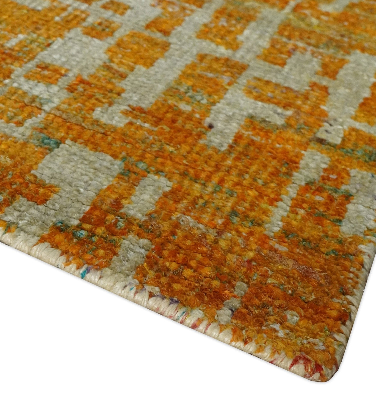 Modern Abstract 6x9 Gold and Ivory Recycled Art Silk Area Rug-Area Rug-Parc Decor