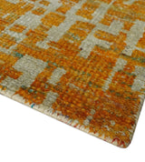 Modern Abstract 6x9 Gold and Ivory Recycled Art Silk Area Rug-Area Rug-Parc Decor