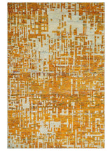Modern Abstract 6x9 Gold and Ivory Recycled Art Silk Area Rug-Area Rug-Parc Decor