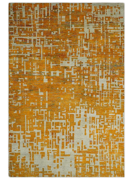 Modern Abstract 6x9 Gold and Ivory Recycled Art Silk Area Rug
