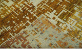 Modern Abstract 8x10 Gold, Rust and Ivory Hand Knotted Recycled Art Silk Rug
