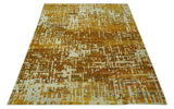 Modern Abstract 8x10 Gold, Rust and Ivory Hand Knotted Recycled Art Silk Rug-Area Rug-Parc Decor