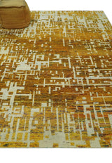 Modern Abstract 8x10 Gold, Rust and Ivory Hand Knotted Recycled Art Silk Rug-Area Rug-Parc Decor