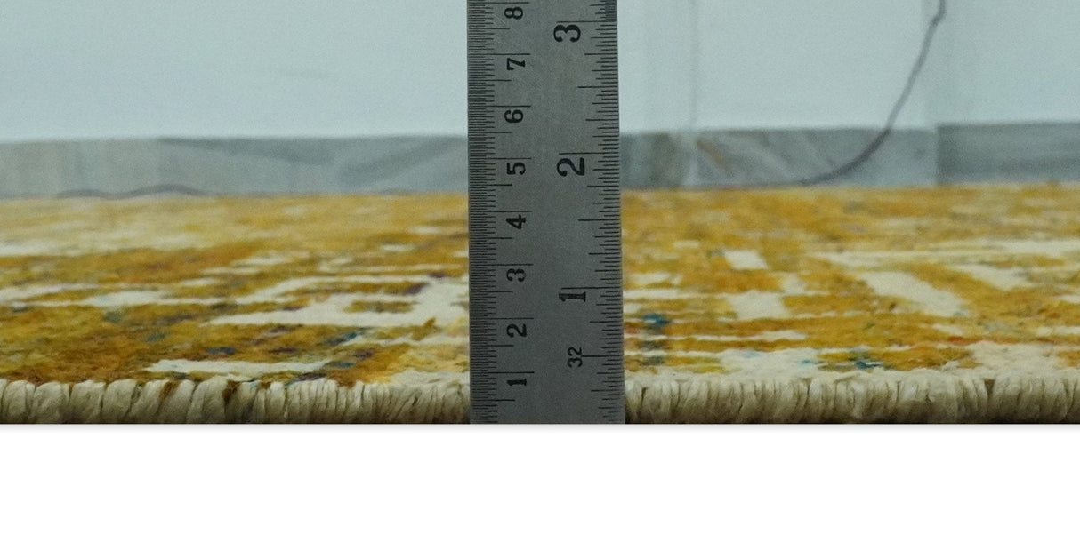 Modern Abstract 8x10 Gold, Rust and Ivory Hand Knotted Recycled Art Silk Rug-Area Rug-Parc Decor