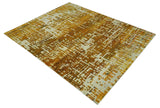 Modern Abstract 8x10 Gold, Rust and Ivory Hand Knotted Recycled Art Silk Rug-Area Rug-Parc Decor