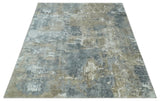 Modern Abstract 8x10 Silver, Charcoal and Olive Hand Loomed Blended wool and Art silk Area Rug