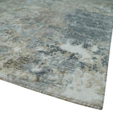 Modern Abstract 8x10 Silver, Charcoal and Olive Hand Loomed Blended wool and Art silk Area Rug