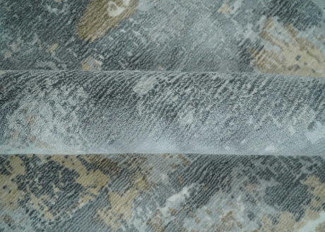 Modern Abstract 8x10 Silver, Charcoal and Olive Hand Loomed Blended wool and Art silk Area Rug