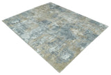Modern Abstract 8x10 Silver, Charcoal and Olive Hand Loomed Blended wool and Art silk Area Rug