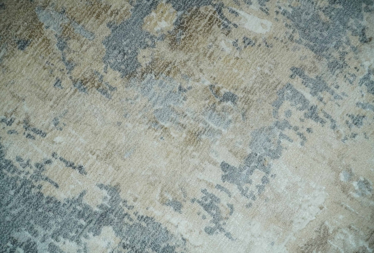 Modern Abstract 8x10 Silver, Charcoal and Olive Hand Loomed Blended wool and Art silk Area Rug-Area Rug-Parc Decor