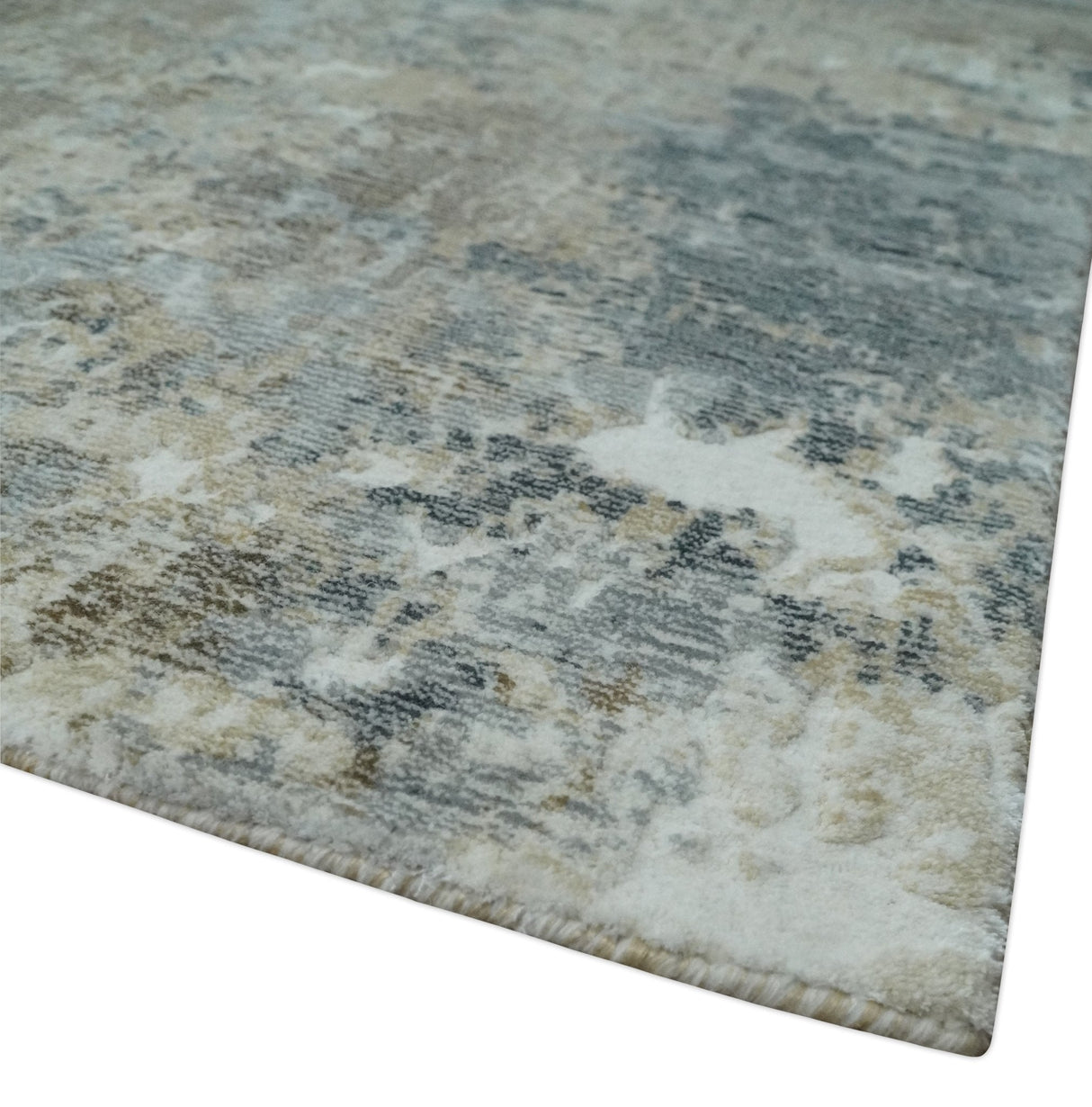 Modern Abstract 8x10 Silver, Charcoal and Olive Hand Loomed Blended wool and Art silk Area Rug-Area Rug-Parc Decor