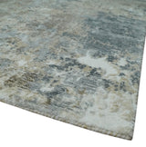 Modern Abstract 8x10 Silver, Charcoal and Olive Hand Loomed Blended wool and Art silk Area Rug-Area Rug-Parc Decor