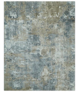 Modern Abstract 8x10 Silver, Charcoal and Olive Hand Loomed Blended wool and Art silk Area Rug-Area Rug-Parc Decor