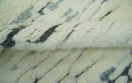 Modern Abstract Beige and Gray Hand Knotted Moroccan Style Plush Pile 5x8 wool Rug