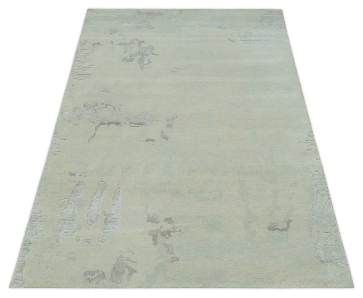 Modern Abstract Beige and Silver Hand loom 5x8 wool and Art Silk Area Rug-Area Rug-Parc Decor