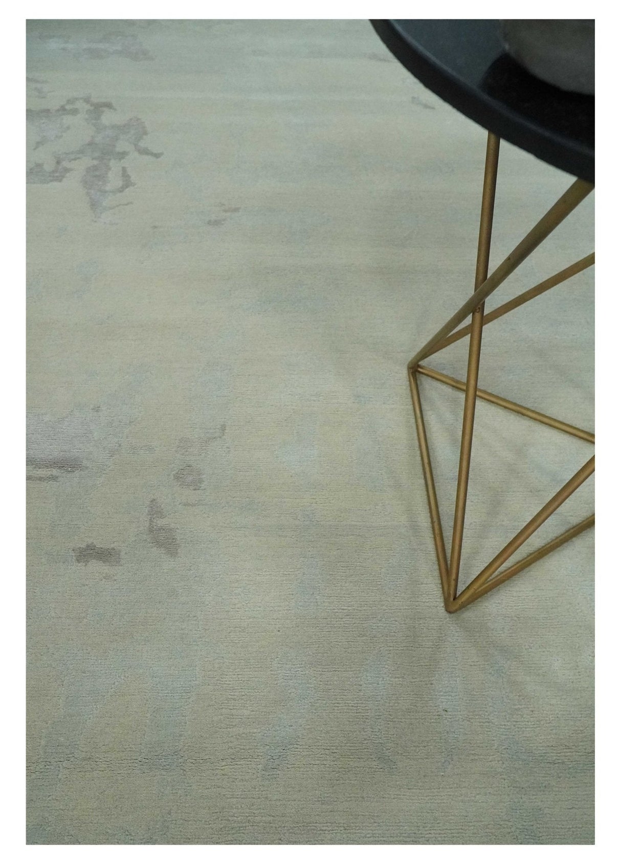 Modern Abstract Beige and Silver Hand loom 5x8 wool and Art Silk Area Rug-Area Rug-Parc Decor