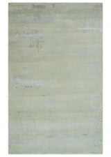 Modern Abstract Beige and Silver Hand loom 5x8 wool and Art Silk Area Rug-Area Rug-Parc Decor