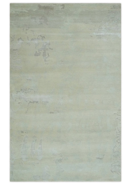 Modern Abstract Beige and Silver Hand loom 5x8 wool and Art Silk Area Rug-Area Rug-Parc Decor