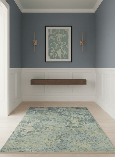 Modern Abstract Beige, Gray and Silver Hand loom 5x8 Wool and Viscose Area Rug