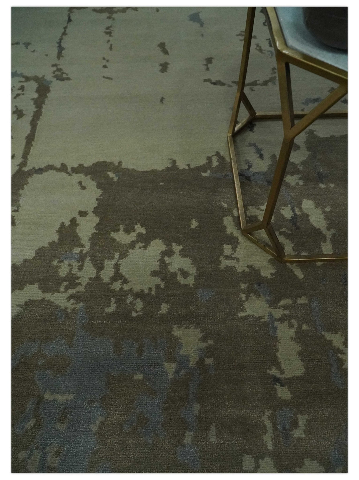 Modern abstract Beige, Olive and Gray 6x9 Hand Knotted Wool and Art Silk Area Rug-Area Rug-Parc Decor