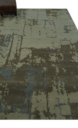 Modern abstract Beige, Olive and Gray 6x9 Hand Knotted Wool and Art Silk Area Rug-Area Rug-Parc Decor