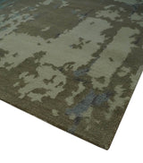 Modern abstract Beige, Olive and Gray 6x9 Hand Knotted Wool and Art Silk Area Rug-Area Rug-Parc Decor
