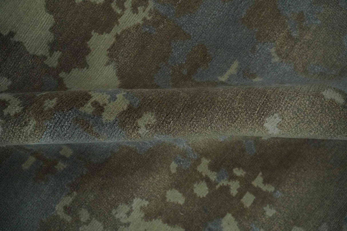 Modern abstract Beige, Olive and Gray 6x9 Hand Knotted Wool and Art Silk Area Rug-Area Rug-Parc Decor