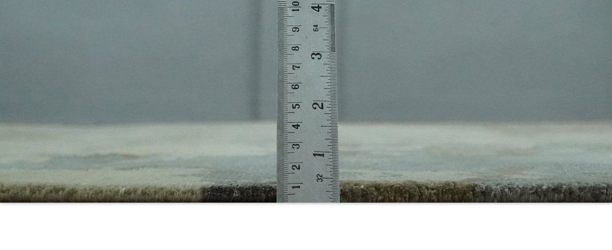 Modern abstract Beige, Olive and Gray 6x9 Hand Knotted Wool and Art Silk Area Rug-Area Rug-Parc Decor