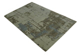 Modern abstract Beige, Olive and Gray 6x9 Hand Knotted Wool and Art Silk Area Rug-Area Rug-Parc Decor