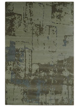 Modern abstract Beige, Olive and Gray 6x9 Hand Knotted Wool and Art Silk Area Rug-Area Rug-Parc Decor