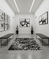 Modern Abstract Black and Silver Hand Knotted 6x9 Wool and Bamboo silk Area Rug
