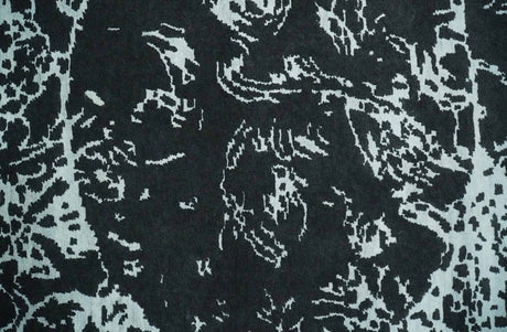 Modern Abstract Black and Silver Hand Knotted 6x9 Wool and Bamboo silk Area Rug